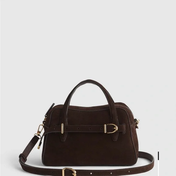 Madewell Dark Brown Suede Top-Handle Satchel with Strap - Picture 1 of 5